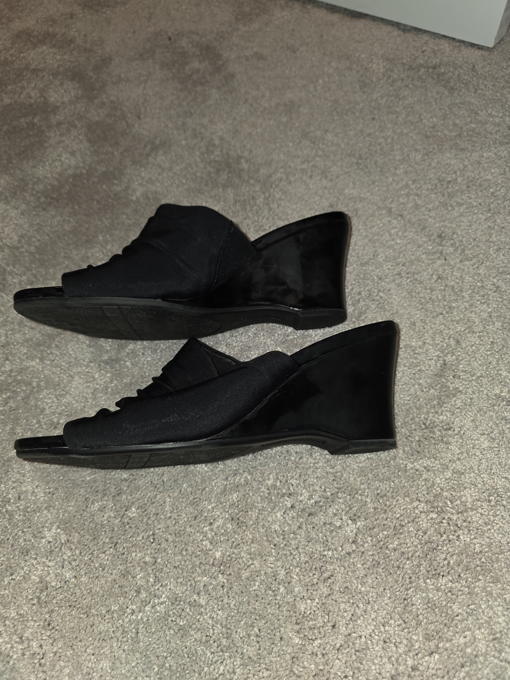 Black Wedge Slide Sandals - Women